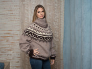 Beiger Mohairpullover – Handgestrickter Islandpullover T1120