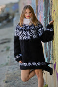 Schwarzer Mohairpullover – Grob gestrickter isländischer Pullover T141