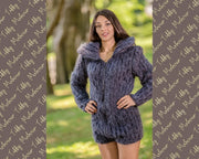 Grauer Mohair-Catsuit – Handgestrickter, flauschiger Bodysuit mit Reißverschluss – Einteiler T346
