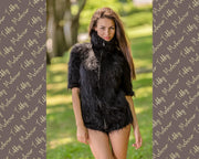 Schwarzer Mohair-Catsuit – Handgestrickter, klobiger flauschiger Bodysuit mit Reißverschluss – Weicher Einteiler – T344