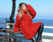 Grober Zopfmuster-Merino-Pullover, handgestrickter Super-Chunky-Wollpullover T667W