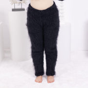 Schwarze Mohair-Strickhose – Handgestrickte Flauschhose T1595