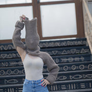 Chunky Knit Bolero Sweater with Extra Long 60 cm Turtleneck – 100% Wool Shrug T1857