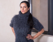 Pull court en mohair tricoté main – Pull court ample en maille duveteuse T876