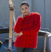 Fuzzy Mohairpullover – Handgestrickter Zopfmuster Grobstrick Oversize Rundhalspullover T564