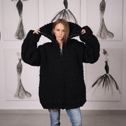 Grober Yakwolle Cardigan 38-fädig handgestrickt Strickjacke mit Reißverschluss T2072