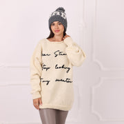 Only one available in size 3XL, Cream Wool Embroidered Sweater T2298R