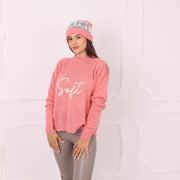 Only one available in size 4XL, Pink Baby Alpaca Front Back Embroidered Sweater T2301R