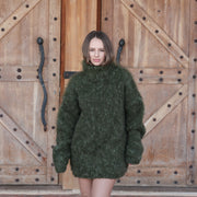 Skogsgrönmelerad fluffig oversized mohairpolotröja T2419