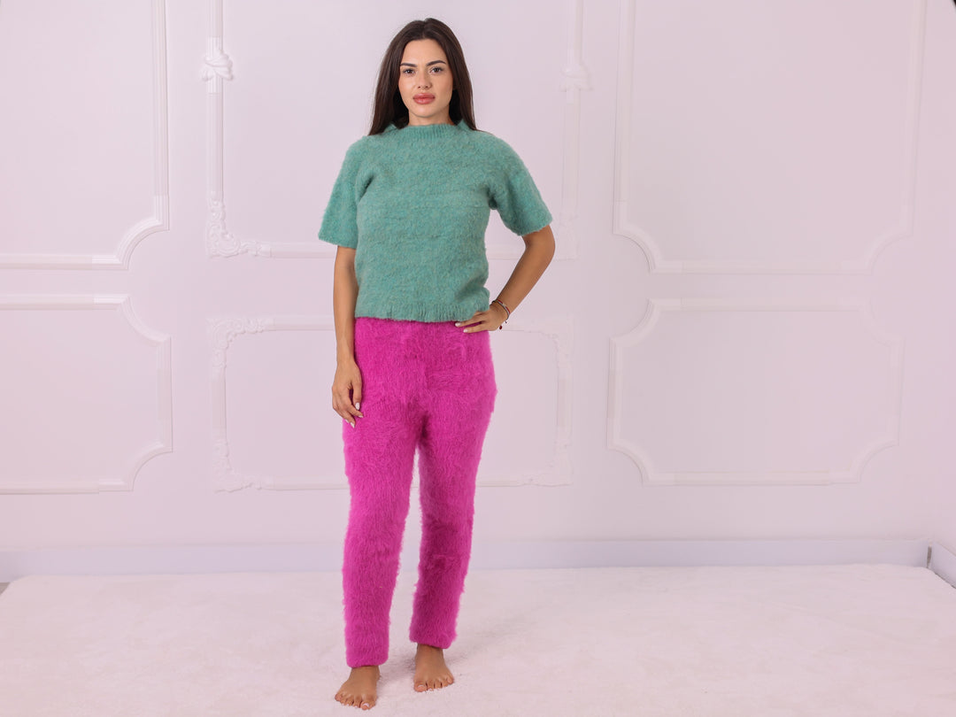 Pink Kid Mohair Knit Pants T2321