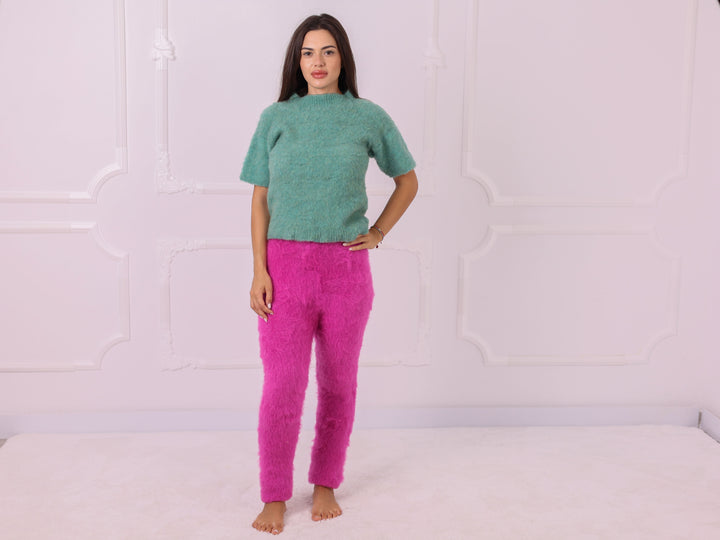 Pink Kid Mohair Knit Pants T2321