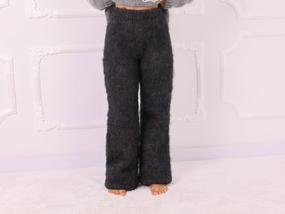 Dark Gray Kid Mohair Chunky Hand Knit Pants T2336