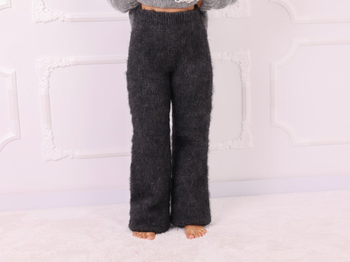 Dark Gray Kid Mohair Chunky Hand Knit Pants T2336