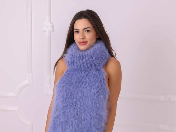 Blue Longhaired Mohair Sleeveless Sweater Dress T2320