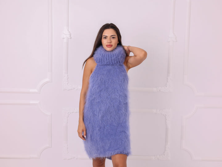 Blue Longhaired Mohair Sleeveless Sweater Dress T2320