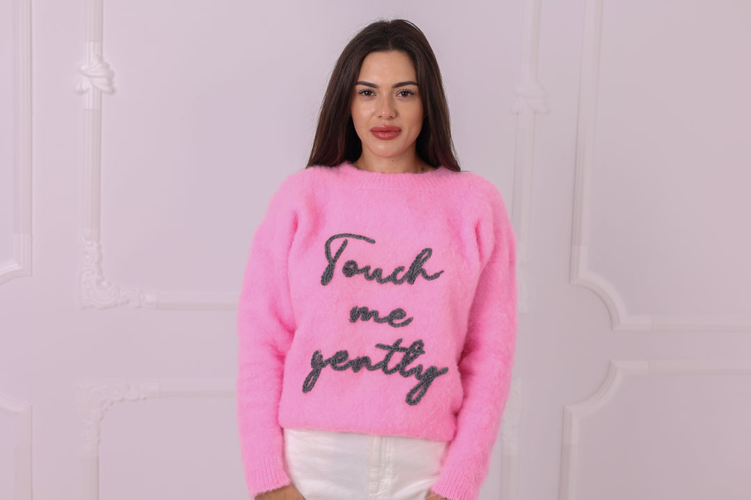 Personalized Pink Baby Alpaca Sweater, Custom Text Identity Pullover T2323