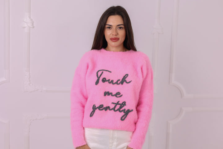 Personalized Pink Baby Alpaca Sweater, Custom Text Identity Pullover T2323