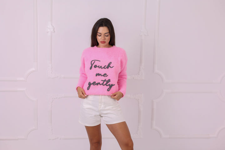 Personalized Pink Baby Alpaca Sweater, Custom Text Identity Pullover T2323