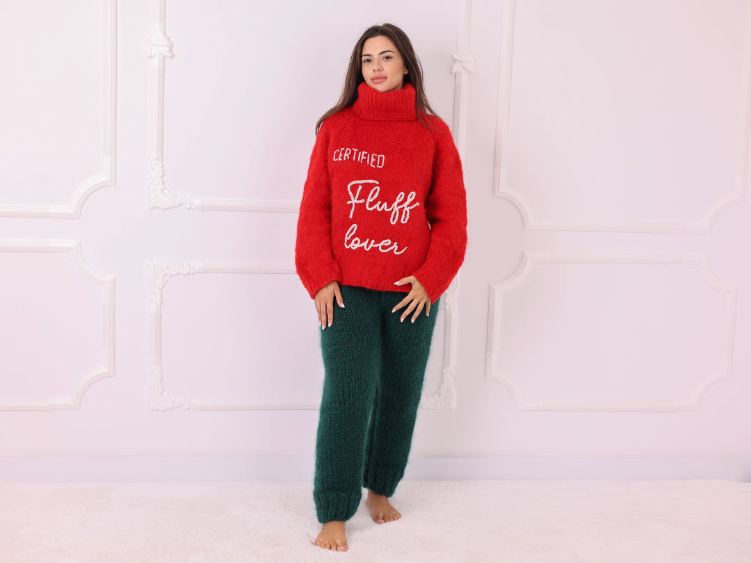 Personalized Red Baby Alpaca Turtleneck Sweater, Custom Text T2324