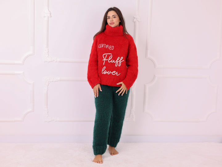 Personalized Red Baby Alpaca Turtleneck Sweater, Custom Text T2324
