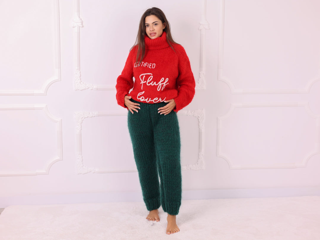Personalized Red Baby Alpaca Turtleneck Sweater, Custom Text T2324