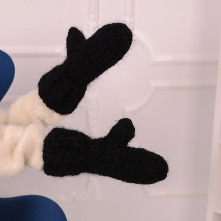 20 Strand Mohair Mittens, Chunky Hand Knit Gloves, Black Winter Mitts T2178