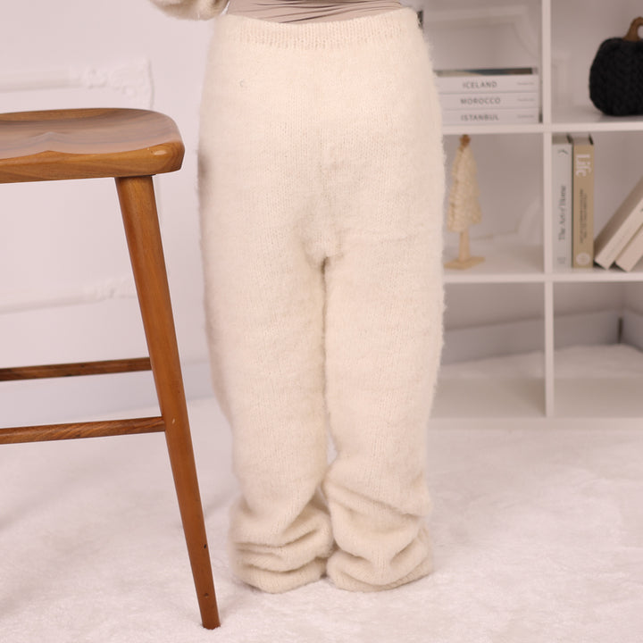 Alpaca Knit Sweater and Pants Set, Cream Fluffy Lounge Knitwear Outfit T2190