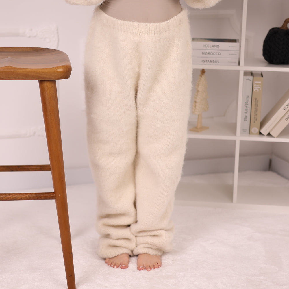 Brushed Alpaca Knit Pants, Cream Lounge Knitwear, Soft Winter Sweater Pants T2189