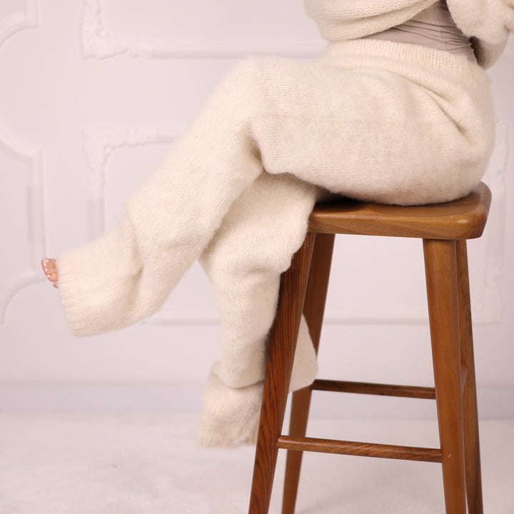Brushed Alpaca Knit Pants, Cream Lounge Knitwear, Soft Winter Sweater Pants T2189
