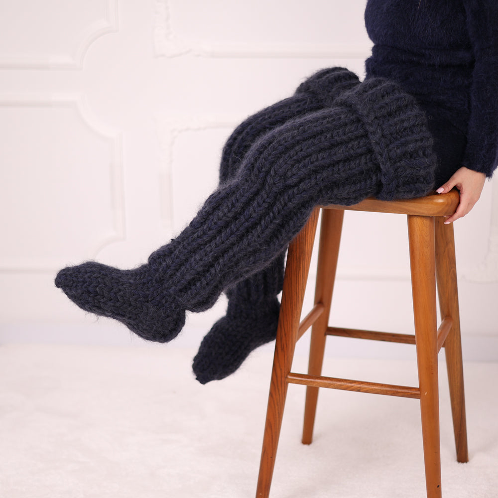 Long Chunky Knit Boot Socks, Over Knee Mohair and Wool Leg Warmers   T2180