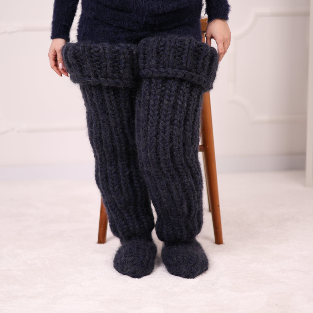 Long Chunky Knit Boot Socks, Over Knee Mohair and Wool Leg Warmers   T2180
