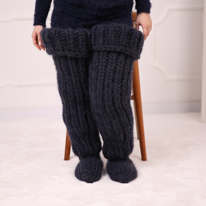 Long Chunky Knit Boot Socks, Over Knee Mohair and Wool Leg Warmers   T2180