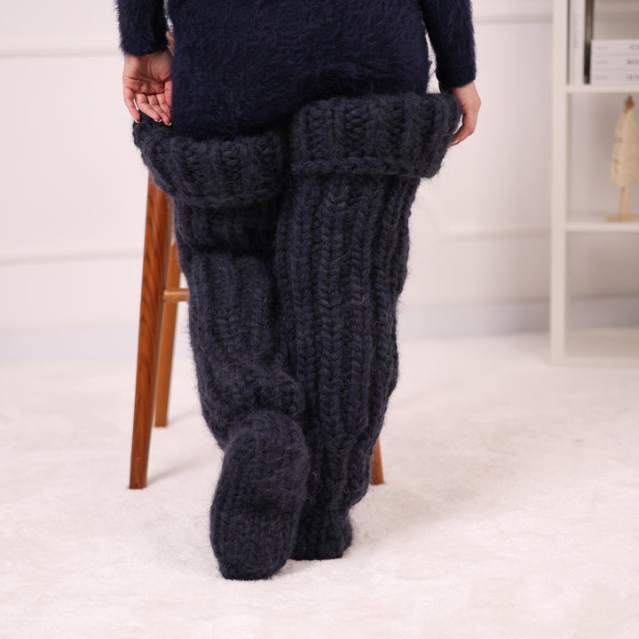 Long Chunky Knit Boot Socks, Over Knee Mohair and Wool Leg Warmers   T2180