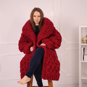 Extra Chunky Strick Cardigan Mantel, Honeycomb Wolle Mohair Pullover, Rot Oversized Jacke T2191