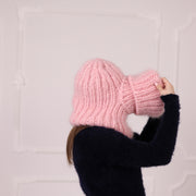 Klobige Mohair-Sturmhaube, rosafarbene Rippstrick-Skimaske, Winterhaube T2176