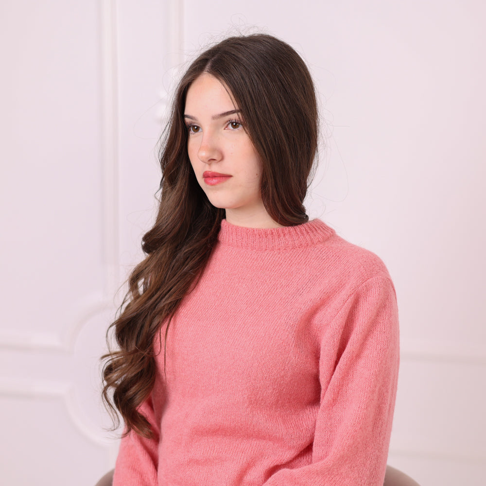 Baby Suri Alpaca Sweater, Pink Lightweight Knit Pullover, Soft Crewneck Alpaca Jumper T2197