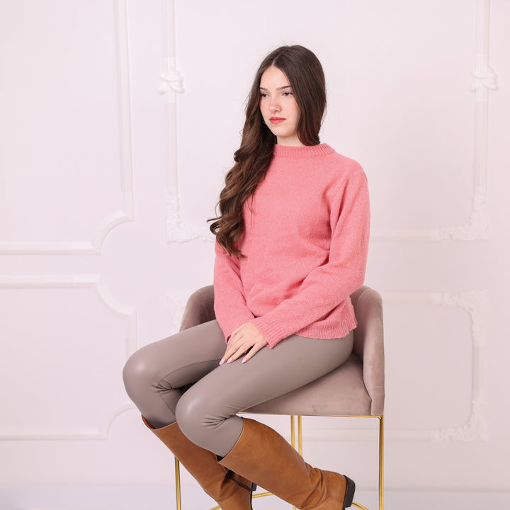 Baby Suri Alpaca Sweater, Pink Lightweight Knit Pullover, Soft Crewneck Alpaca Jumper T2197