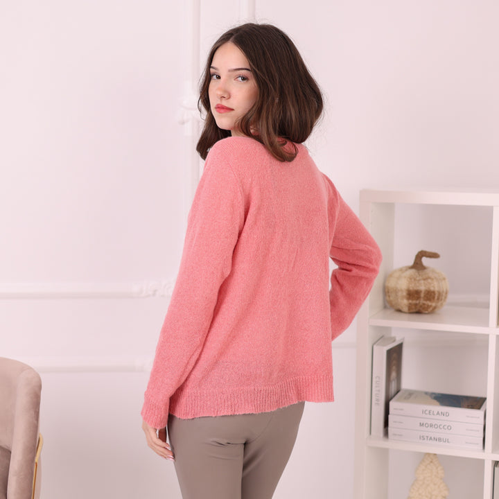 Baby Suri Alpaca Sweater, Pink Lightweight Knit Pullover, Soft Crewneck Alpaca Jumper T2197