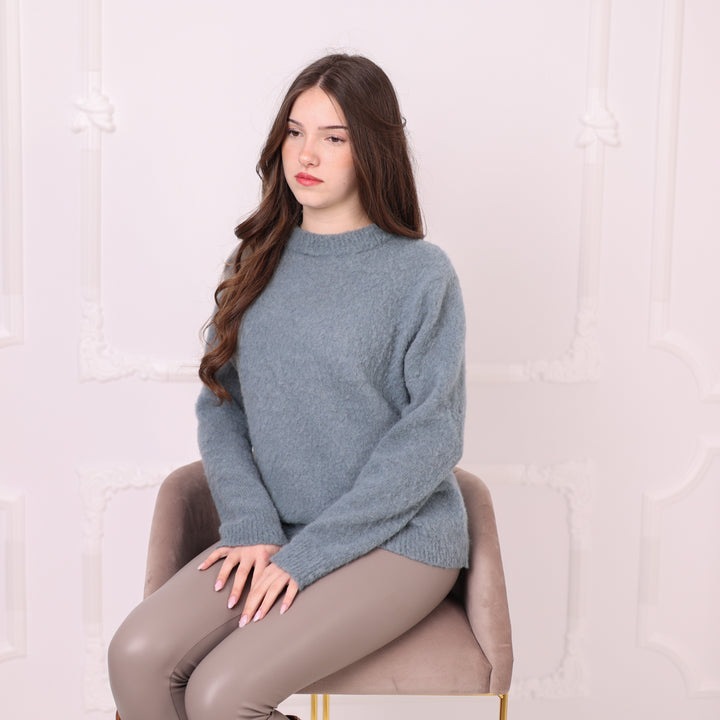 Baby Suri Alpaca Sweater, Soft Fluffy Knit Pullover, Lightweight Crewneck Sweater T2196