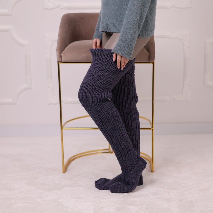 Hand Knitted Full Leg Wool Socks, Chunky Knee High Socks, 100% Wool Boot Socks T2203
