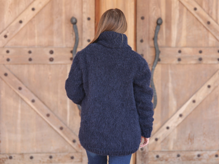 Baby Suri Alpaca Sweater, Fluffy Texture, Hand Knitted Turtleneck, Soft Warm Knit Fit T2218
