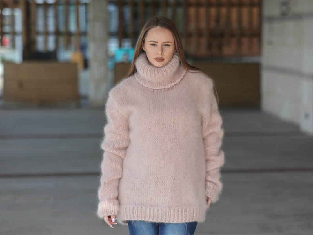 One available in size 3XL, Kid Mohair Turtleneck Sweater, 10 Strand Fluffy Texture T2216
