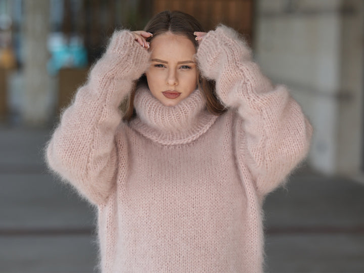 One available in size 3XL, Kid Mohair Turtleneck Sweater, 10 Strand Fluffy Texture T2216