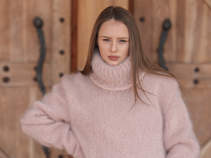 One available in size 3XL, Kid Mohair Turtleneck Sweater, 10 Strand Fluffy Texture T2216