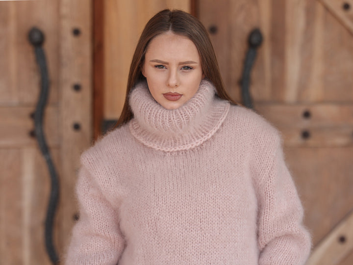 One available in size 3XL, Kid Mohair Turtleneck Sweater, 10 Strand Fluffy Texture T2216