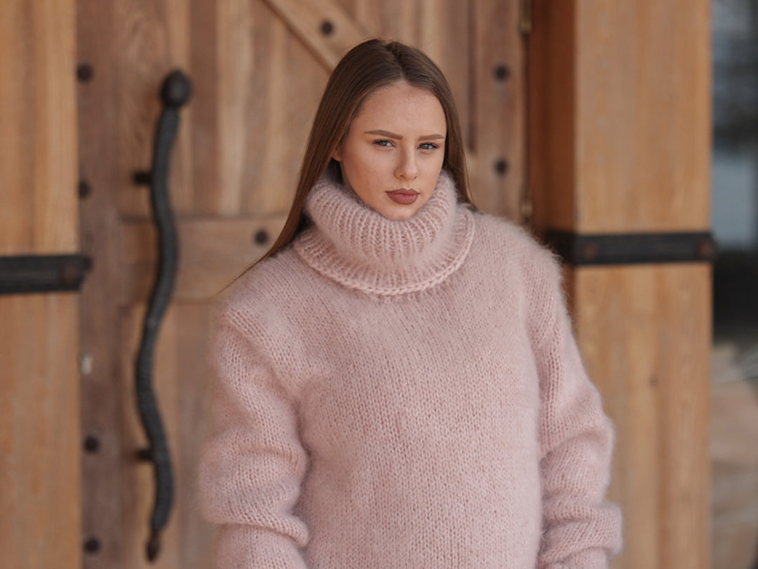 One available in size 3XL, Kid Mohair Turtleneck Sweater, 10 Strand Fluffy Texture T2216