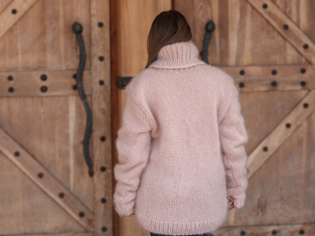 Kid Mohair Turtleneck Sweater, 10 Strand Knit, Fluffy Texture, Hand Knitted Soft Fit T2216