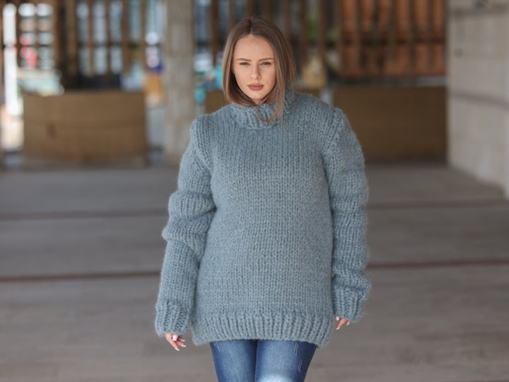 Suri Alpaca Sweater, Extra Chunky Knit, Hand Knitted Crewneck, Thick Texture Relaxed Fit  T2217