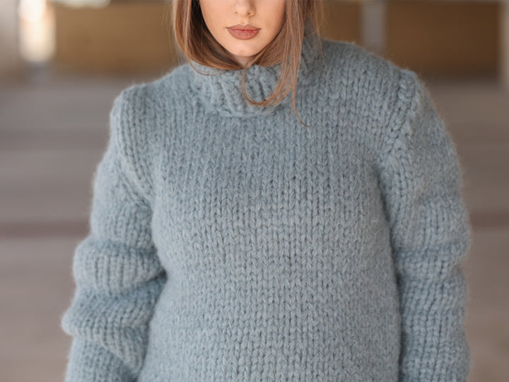 Suri Alpaca Sweater, Extra Chunky Knit, Hand Knitted Crewneck, Thick Texture Relaxed Fit  T2217