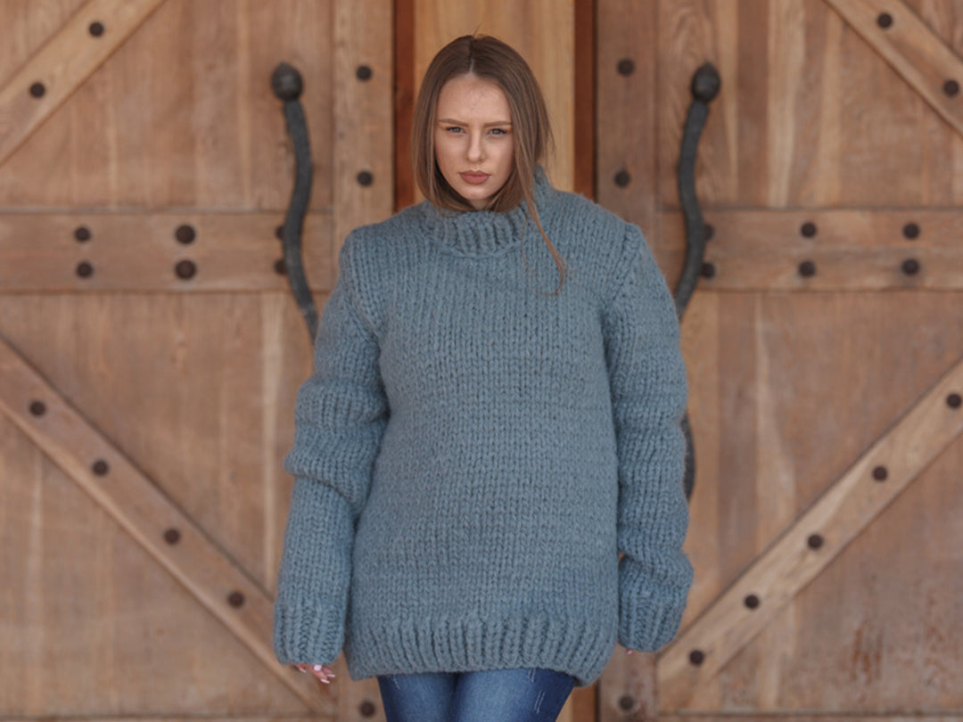 Suri Alpaca Sweater, Extra Chunky Knit, Hand Knitted Crewneck, Thick Texture Relaxed Fit  T2217